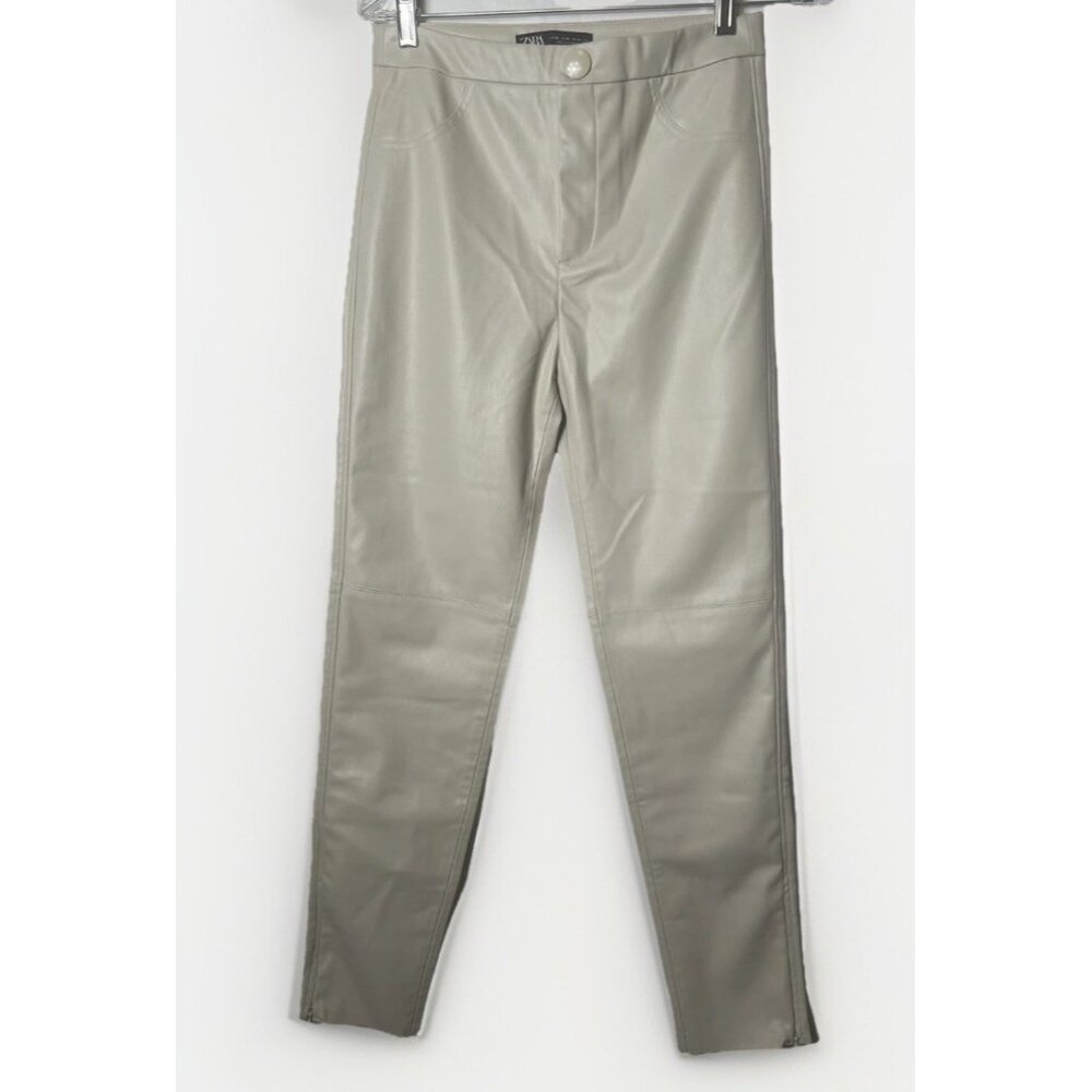Zara Faux Leather Tan Pants Zip Ankle High Rise Women’s Size Medium